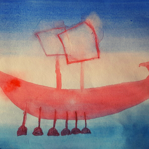 Aquarela de aluno em Época de História, 5o ano
